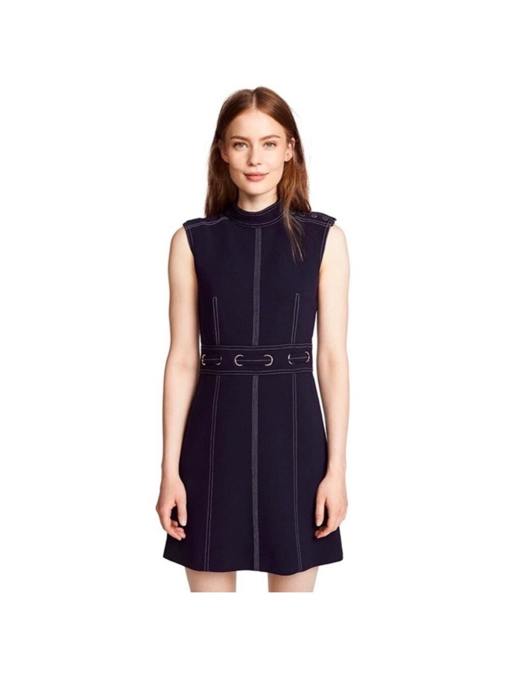 Veronica Beard Sleeveless Navy Shift Dress with Contrast Stitching